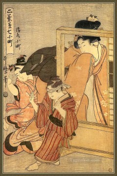 una mujer observa a dos niños Kitagawa Utamaro Ukiyo e Bijin ga Pinturas al óleo